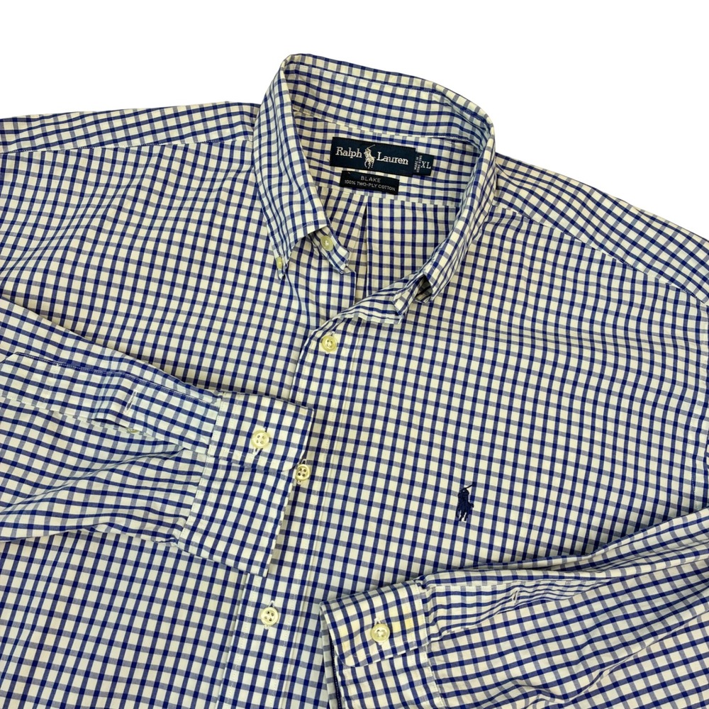 Ralph Lauren Blake Shirt Mens XL Blue White Gingham Check Cotton Button Down